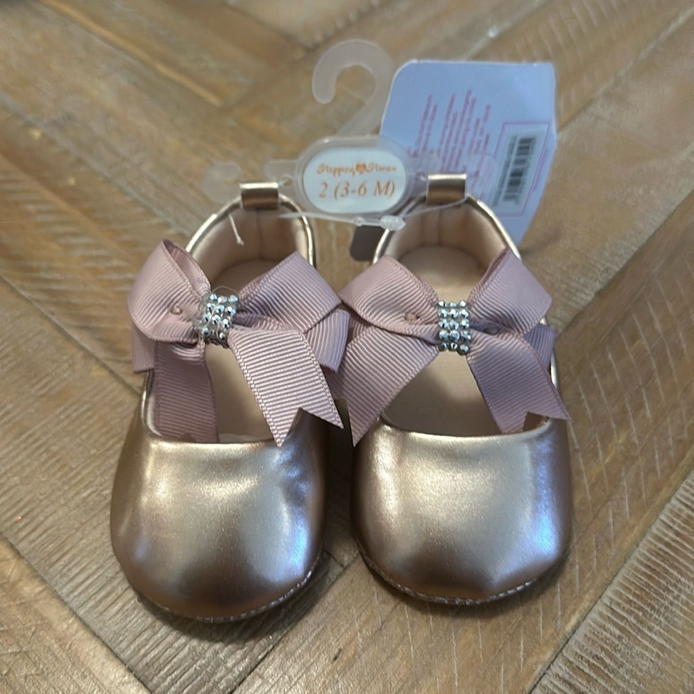 Stepping Stones Baby Girl Rose Gold Party Ballerina Walker Shoes with Bows